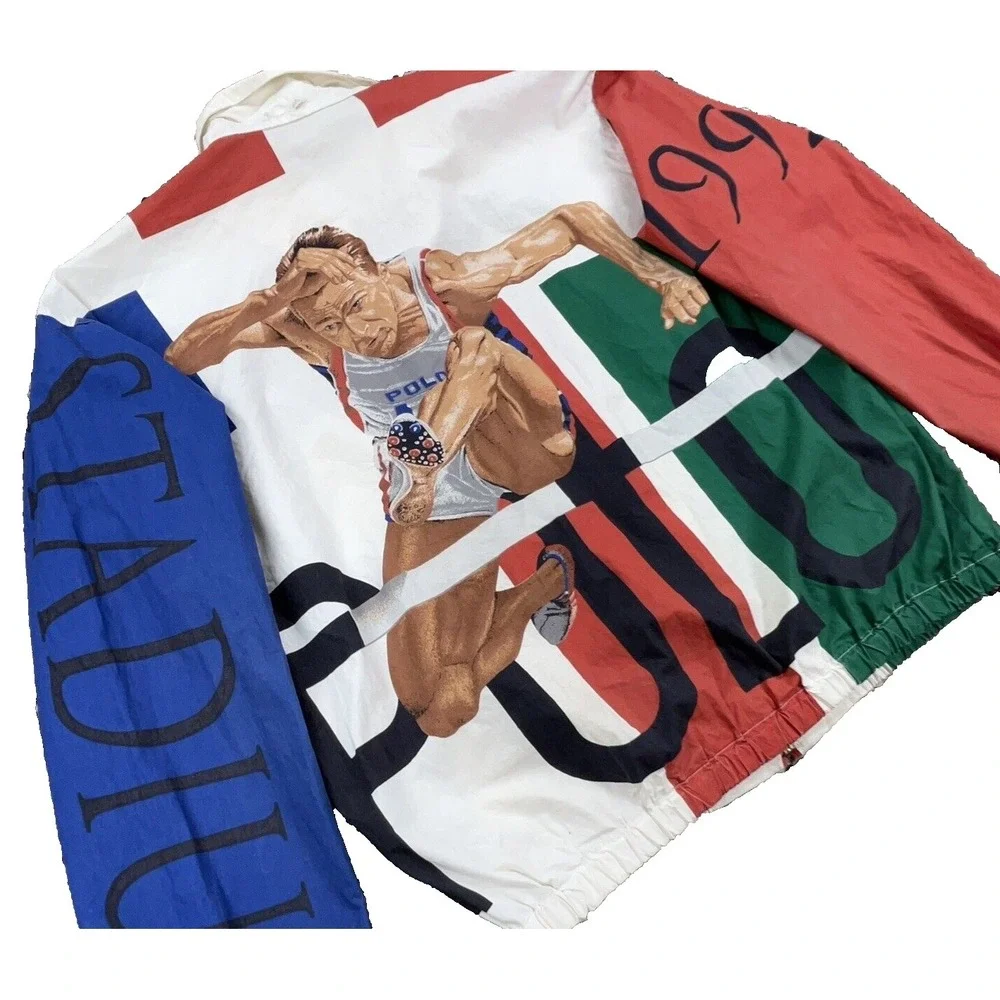 Vintage Polo Ralph‎ Lauren Jacket Men M 90s Olympics Stadium Hurdle Man 1992 AOP